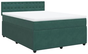 vidaXL Κρεβάτι Boxspring με Στρώμα Σκούρο Πράσινο 140x190εκ. Βελούδινο