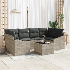 vidaXL Σετ Καναπέ Κήπου 7 Τεμαχίων με Μαξιλάρια Γκρι Πολυ Ρατάν