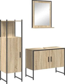 vidaXL Σετ Επίπλων Μπάνιου με ράφι 3 pcs Καφέ Επεξεργασμένο ξύλο