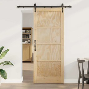 vidaXL Συρόμενη Πόρτα Χειροκίνητος Καφέ 86 x 211 cm Μασίφ ξύλο πεύκου