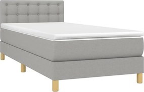 vidaXL Κρεβάτι Boxspring με Στρώμα Ανοιχτό Γκρι 90x200 εκ. Υφασμάτινο