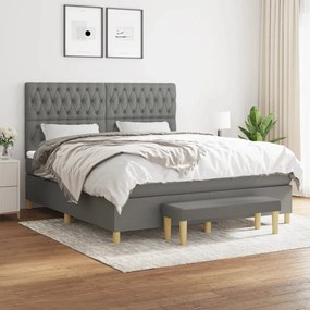 Κρεβάτι Boxspring με Στρώμα Σκούρο Γκρι 180x200 εκ Υφασμάτιν - Γκρι