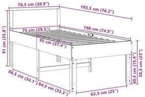 Σκελετός Κρεβ. Χωρίς Στρώμα Καφέ Κεριού 75x190 εκ Μασίφ Πεύκο - Καφέ