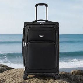VEVOR 61cm Softside Expandable Luggage with Spinner Wheel Checked Suitcase Black