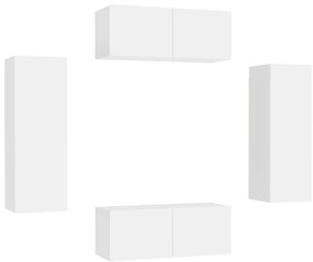 vidaXL Έπιπλο Τηλεόρασης 4 Τεμαχίων Λευκό από Επεξ. Ξύλο