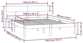 Πλαίσιο Κρεβατιού Μαύρο 140 x 190 εκ. από Μασίφ Ξύλο Πεύκου - Μαύρο