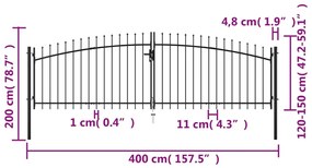 vidaXL Πόρτα Περίφραξης Διπλή με Λόγχες 400 x 200 εκ.