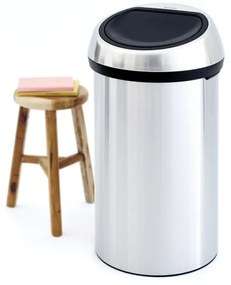 Κάδος Brabantia Touch Bin 647255, 60 l, Ομαλό και αθόρυβο άνοιγμα, ανθεκτικός στα δακτυλικά αποτυπώματα, Inox/matt