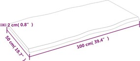 vidaXL Επιφ Τραπεζιού Αν Καφέ 100x50x2εκ Επ Μασίφ Ξύλο Δρυός Live Edge