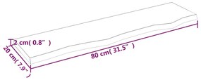 Ράφι Τοίχου Σκούρο Καφέ 80x20x2 εκ. Επεξεργ. Μασίφ Ξύλο Δρυός - Καφέ