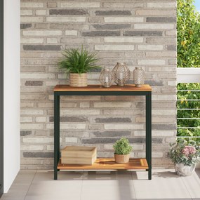 vidaXL Εξωτερικό Τραπέζι Φυσικό & Μπλέ 35x80x75 εκ. Σταθερό Ξύλο και Χάλυβας