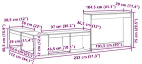 Κομοδίνο με Γραφείο Λευκό 232x112x75 εκ. από Μασίφ Ξύλο Πεύκου - Λευκό