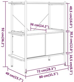 vidaXL Ραφιέρα 3 Επιπέδων με Ντουλάπι 80x40x92 εκ. Ατσάλι/Επεξ. Ξύλο