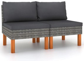 vidaXL Καναπέδες Μεσαίοι 2 τεμ. Συνθετικό Ρατάν/Μασίφ Ξύλο Ευκαλύπτου