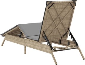 vidaXL Ξαπλώστρα Μπεζ από Συνθετικό Ρατάν με Μαξιλάρια