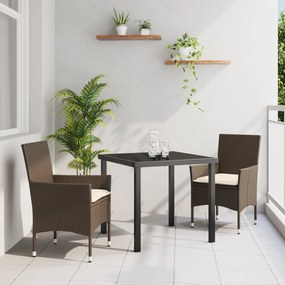 vidaXL Σετ Τραπεζαρίας Κήπου 3 Τεμαχίων με Μαξιλάρια Καφέ Πολυκαρβουνικό Ράταν