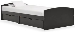vidaXL Πλαίσιο Κρεβατιού 2 Συρτάρια Γκρι 90x200εκ. Μασίφ Ξύλο Πεύκου