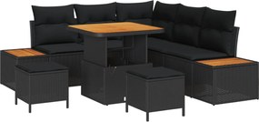 vidaXL Σετ Καναπέ Κήπου με μαξιλάρι 8 pcs Μαύρο Πολυ ράταν