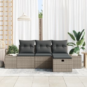 vidaXL 4 τεμαχίων Σετ Καναπέ Κήπου με Μαξιλάρια Γκρι Πολυ Ρατάν