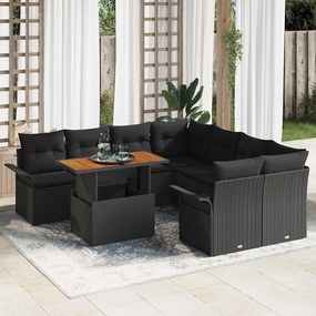vidaXL Σετ Καναπέ Κήπου με μαξιλάρι 9 pcs Μαύρο