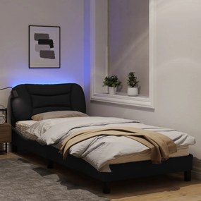vidaXL Πλαίσιο Κρεβατιού με LED Μαύρο 90x190 εκ. Ύφασμα