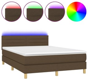 vidaXL Κρεβάτι Boxspring με Στρώμα &amp; LED Σκ.Καφέ 140x200 εκ Υφασμάτινο