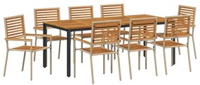 vidaXL Σέτ φαγητού για κήπο 9 pcs Μπεζ 200 x 100 x 75 cm