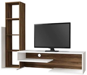 Σύνθεση τηλεόρασης Bend Megapap από μελαμίνη χρώμα λευκό - καρυδί 153,6x39x131εκ.