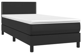 vidaXL Κρεβάτι Boxspring με Στρώμα & LED Μαύρο 100x200 εκ. Συνθ. Δέρμα
