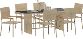 vidaXL Σέτ φαγητού για κήπο 7 pcs Μπεζ συνθετικό ρατάν
