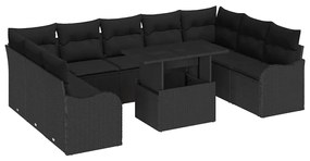 vidaXL Σετ Καναπέ Κήπου με μαξιλάρι 10 pcs Μαύρο Πολυ ράταν