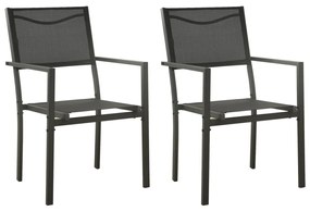 Καρέκλες Κήπου 2 Tεμ. Μαύρο και Ανθρακί από Textilene &amp; Ατσάλι