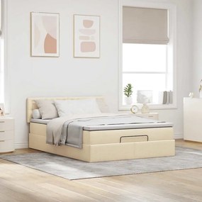 vidaXL Οθωμανικό κρεβάτι με στρώμα &amp; LEDs Cream 140x190cm Ύφασμα