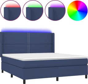 vidaXL Κρεβάτι Boxspring με Στρώμα &amp; LED Μπλε 180x200 εκ. Υφασμάτινο