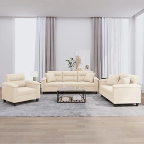 vidaXL Σετ Σαλονιού 3 Τεμαχίων Μπεζ από Ύφασμα Μικροϊνών με Μαξιλάρια