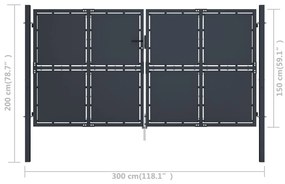 Πόρτα Περίφραξης Κήπου Ανθρακί 300 x 150 εκ. Ατσάλινη - Ανθρακί