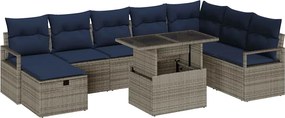 vidaXL Σετ Καναπέ Κήπου με μαξιλάρι 9 pcs Γκρι Πολυ ράταν