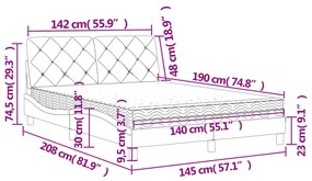 Κρεβάτι με Στρώμα Σκούρο Γκρι 140x190 εκ. Βελούδινο - Γκρι