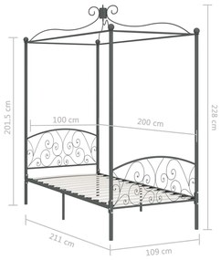 vidaXL Πλαίσιο Κρεβατιού με Ουρανό Γκρι 100 x 200 εκ. Μεταλλικό