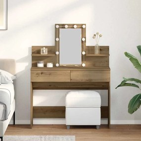 vidaXL Τραπέζι Μακιγιάζ με LED Ξύλο Artisan 100x40x130 εκ