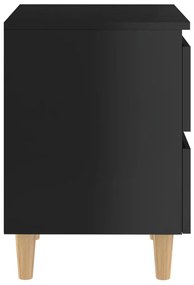 vidaXL Κομοδίνο Γυαλιστερό Μαύρο 40x35x50 εκ. με Πόδια από Ξύλο Πεύκου