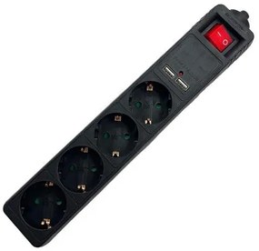 LAMTECH 4WAY SURGE PROTECTOR WITH 2xUSB 4xSCHUKO BLACK