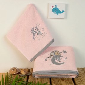 Πετσέτες Βρεφικές Με Κέντημα Dreaming Elephant 167 (Σετ 2τμχ) Pink DimCol Towels Set 70x140cm 100% Βαμβάκι