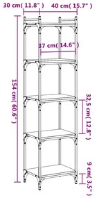 Βιβλιοθήκη 5 Επιπέδων Γκρι Sonoma 40x30x154 εκ. Επεξεργ. Ξύλο - Γκρι