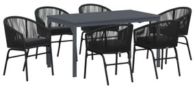 vidaXL Σετ Δείπνου 7 Τεμαχίων με Μαξιλάρια Μαύρο Poly Rattan