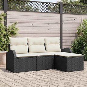 vidaXL Σετ Καναπέ Κήπου με μαξιλάρι 4 pcs Μαύρο Πολυ ράταν