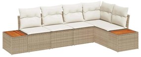 vidaXL Σετ Καναπέ Κήπου με μαξιλάρι 5 pcs μπεζ και κρεμ Πολυ ράταν