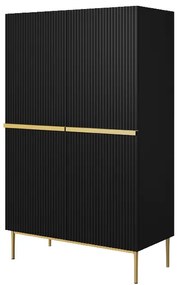Ντουλάπα Δίφυλλη Niki, με 3 ράφια, μαύρο ματ με χρυσά πόδια 100x160x45 cm-BOG8520