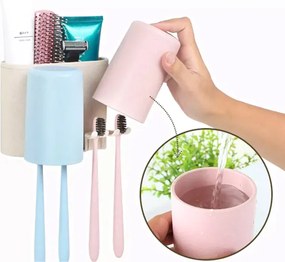 ECOCO βάση οδοντόβουρτσας με 2 ποτήρια E1701, μπεζ