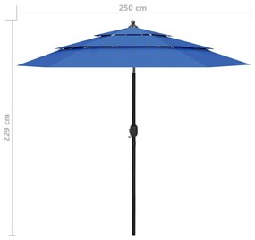 Ομπρέλα 3 Επιπέδων Αζούρ Μπλε 2,5 μ. με Ιστό Αλουμινίου - Μπλε